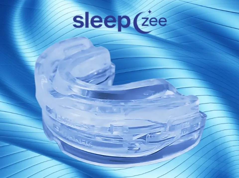 SleepZee mouthpiece close-up showing jaw-repositioning design
